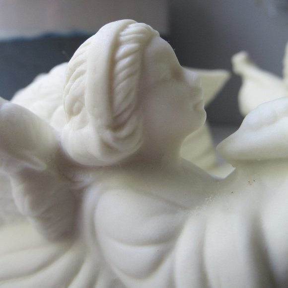 Porcelain Biscuit Candlestick Trio of Angels 1990s - Picture 9 of 16